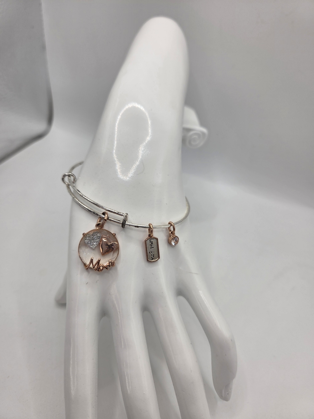 Footnotes Love This Life Mom Charm Bangle Bracelet Rose Gold Accents